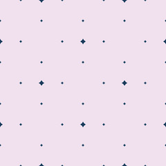 Subtle vector seamless pattern with tiny diamond shapes, small stars, rhombuses, dots. Simple minimalist geometric background. Abstract minimal texture in lilac and dark blue color. Delicate design