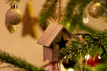 Wooden Bird House Christmas Tree Decoration