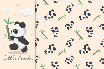 Seamless pattern with panda and bamboo.Creative nursery background. Perfect for kids design, fabric, wrapping, wallpaper, textile, apparel