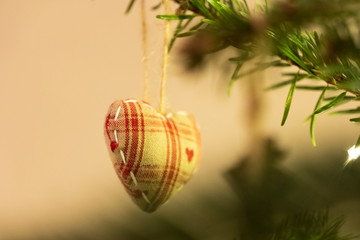 Red and White Knitted Heart Shaped Bauble