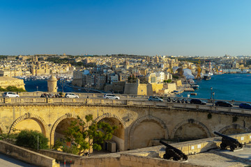 Fort St Angelo and grand harbour viewed from Valetta, Malta. 