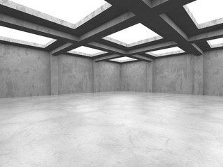 Dark concrete empty room. Modern architecture design