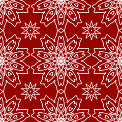 red tile pattern  seamless with floral ornaments. Flower Texture for kitchen wallpaper or bathroom flooring, сeramic tile. can be used as wrapping paper, fabric print, web page backdrop.