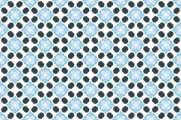 Watercolor seamless geometric pattern design illustration. Background texture. In blue, white colorsç