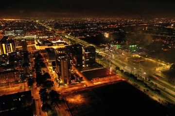 Obraz premium Aerial Bogota Night and Fireworks