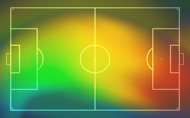 Football or soccer field with heat map for moving and location player during the game. Soccer game statistics or strategy.