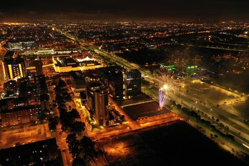 Obraz premium Aerial Bogota Night and Fireworks