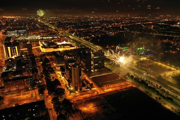 Fototapeta premium Aerial Bogota Night and Fireworks