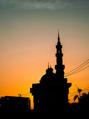 Silhouette of the mosque in the morning