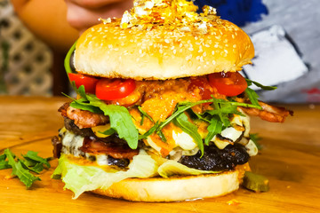 Hamburger on the table. fast food sandwich.