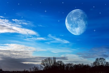 Fototapeta na wymiar Moon and beautiful night with stars . New moon . Religion background .