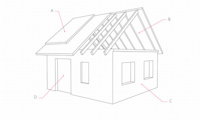 House drawing, sectional roof, information indicators