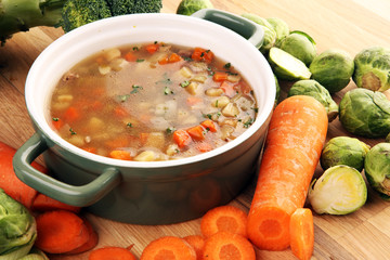 Soup, Vegetable Soup, Bowl. Traditional hot veggie soup