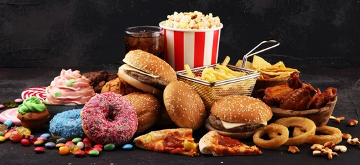 Peel and stick wall murals Food Unhealthy products. food bad for figure, skin, heart and teeth.