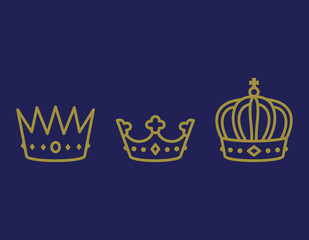 Gold crown vector set kingdom throne monarchy traditional vintage illustration