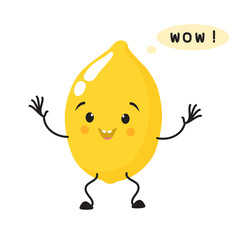 Cute, attractive lemon, funny character with emotion, joy.