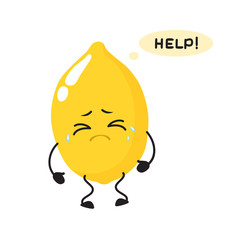 Lemon, cute, attractive, funny character with emotion, crying, tears.