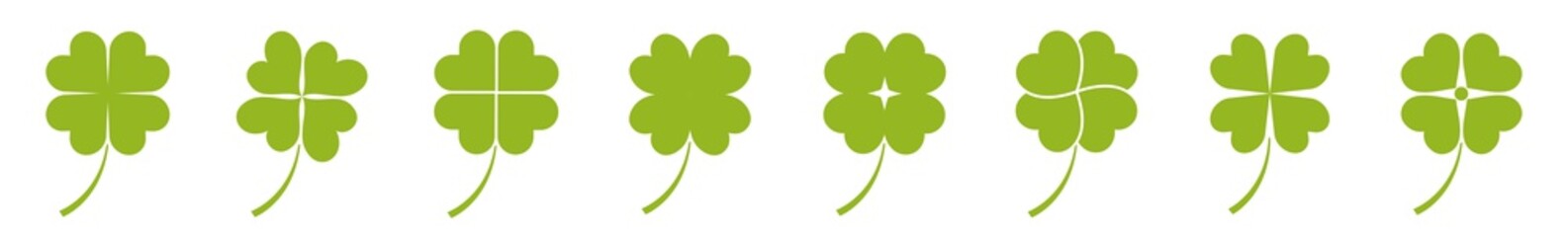 Shamrock Icon Green | Shamrocks | Four Leaf Clover | Irish Symbol | St Patrick's Day Logo | Luck Sign | Isolated | Variations