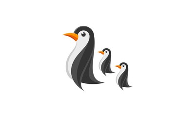Penguin family simple vector logo