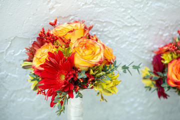 bouquet of roses in vase on a white background