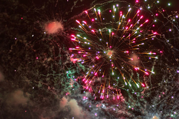 explosion of multicolored fireworks flash in the sky