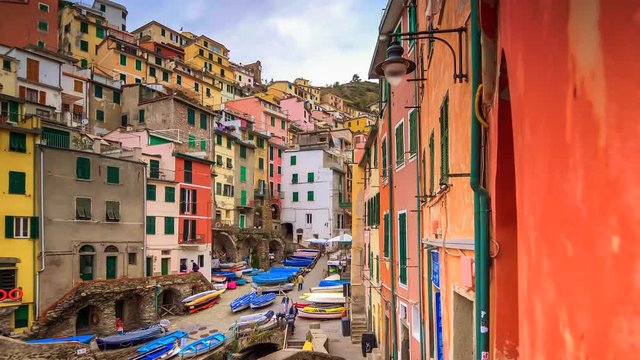 The seaside village of Manarola sits on the famous cliffs of Cinque Terre in La Spezia, Italy