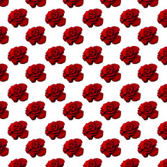 Red roses on white isolated background. Printable seamless repeat pattern with love flower. Set of red flowers isolated for print and design.