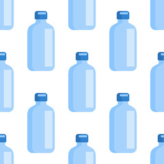 Flat icon with blue bottle medical seamless pattern on white background. Baby bottle wallpaper. Vector illustration