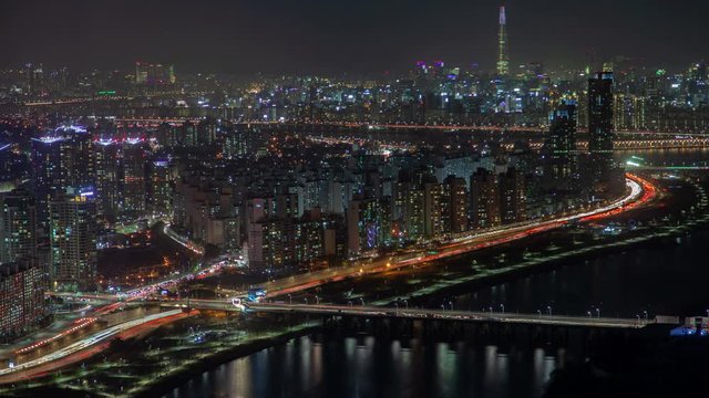 Seoul Illumination  City Transport Junction South Korea timelapse Cityscape