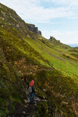 Fototapeta premium Hiking in the Quiraing mountains on the Isle of Skye in Scotland