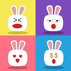 Rabbits cute four face vector