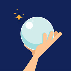 Crystal ball flat design isolated on dark blue background