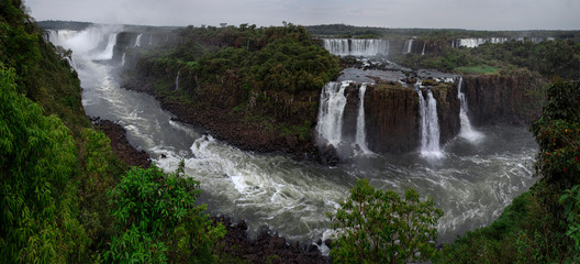 waterfall in the forest. Panning of waterfalls of Iguaçu
