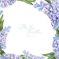 Hyachinth watercolor spring floral frame on a white background, traced