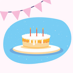 Happy birthday cake and banner pennant vector design