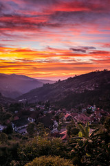 Fototapeta na wymiar View of beautiful sunrise at Colonia Tovar. Aragua State, Venezuela