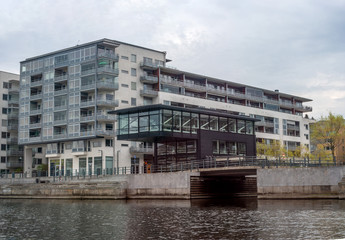 Naklejka premium Stockholm sleeping area, residential buildings on the canal