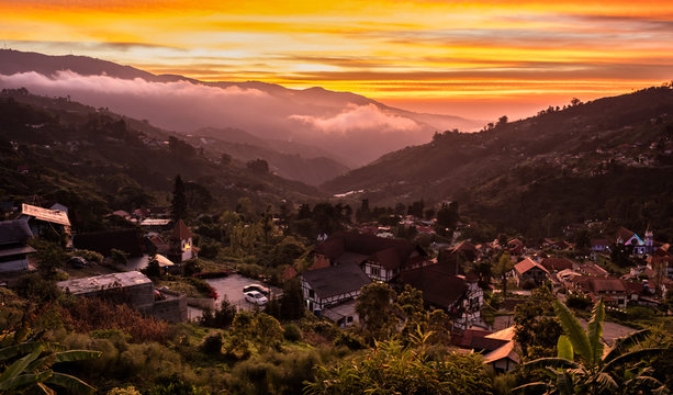 View of beautiful sunrise at Colonia Tovar. Aragua State, Venezuela