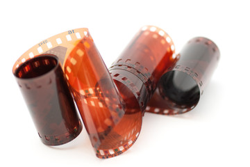 Old camera film on isolated white background