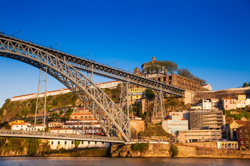 Obraz premium Dom Luis I Bridge a metal arch bridge over the Douro River between the cities of Porto and Vila Nova de Gaia in Portugal inaugurated in 1886