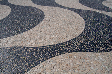 sidewalk texture of copacabana waterfront in portuguese stone