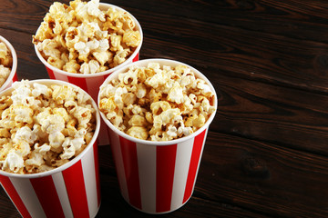 Cinema concept with popcorn. sweet and salty popcorn
