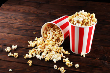 Cinema concept with popcorn. sweet and salty popcorn