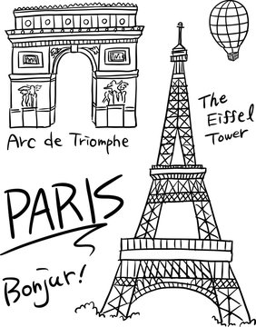 フランス パリ ベクター 線画 イラスト おしゃれ