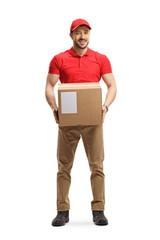 Delivery man holding a cardboard box