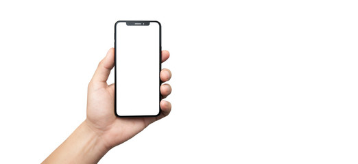 concept - cell phone in hand with white background - easy modification - Powered by Adobe