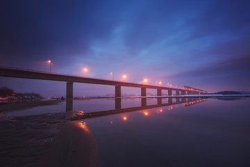 Bridge through Zeya river at night