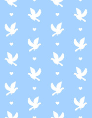 Fototapeta na wymiar Vector white flying dove silhouette isolated on blue background