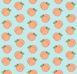 Vector seamless pattern of hand drawn doodle sketch peach isolated on mint blue background