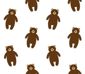 Vector seamless pattern of flat cartoon brown grizzly bear isolated on white background